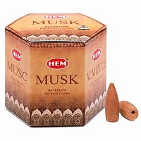 Благовония-конусы стелющийся дым Musk backflow incense cones (Мускус), 40 шт, HEM